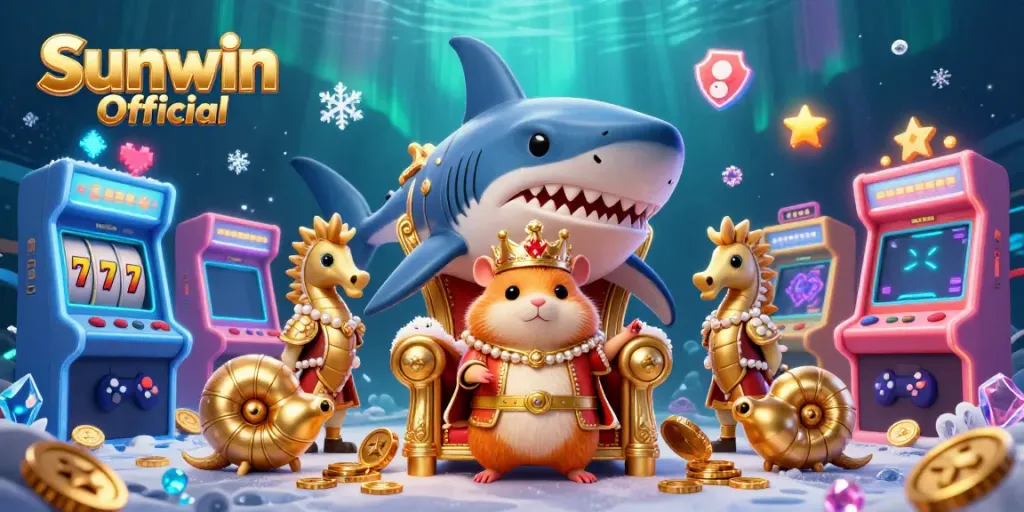 Experience the vibrant world of Sunwin Official with the fierce golden hamster king and his royal guards in an action-packed casino scene.