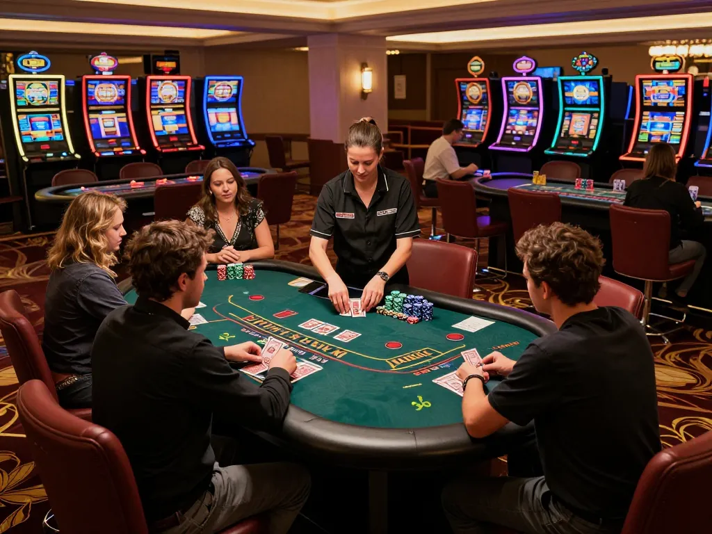 Kong88 players strategizing at an upscale blackjack table, chips stacked high.