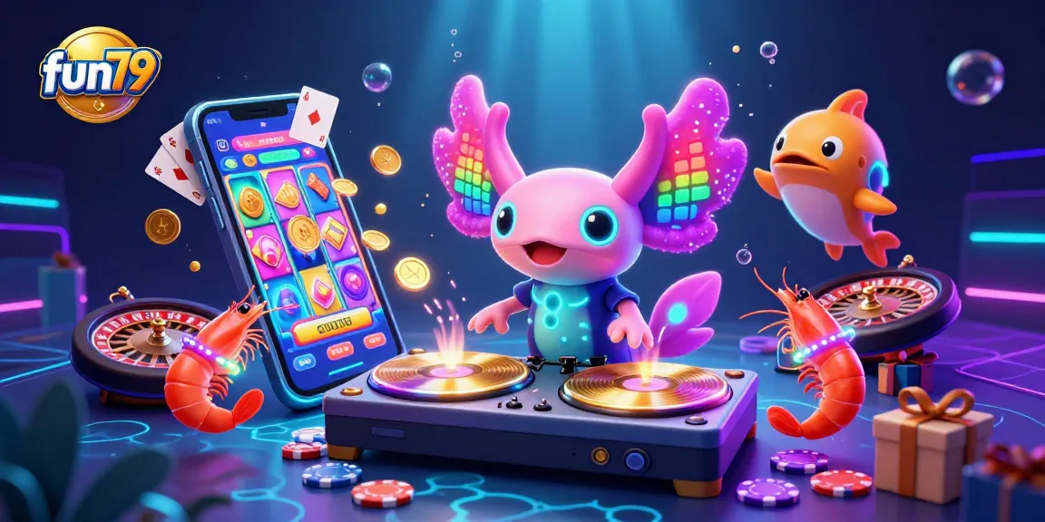 Enjoy thrilling fun79 slots with colorful reels and vibrant casino action in this engaging 3D scene.