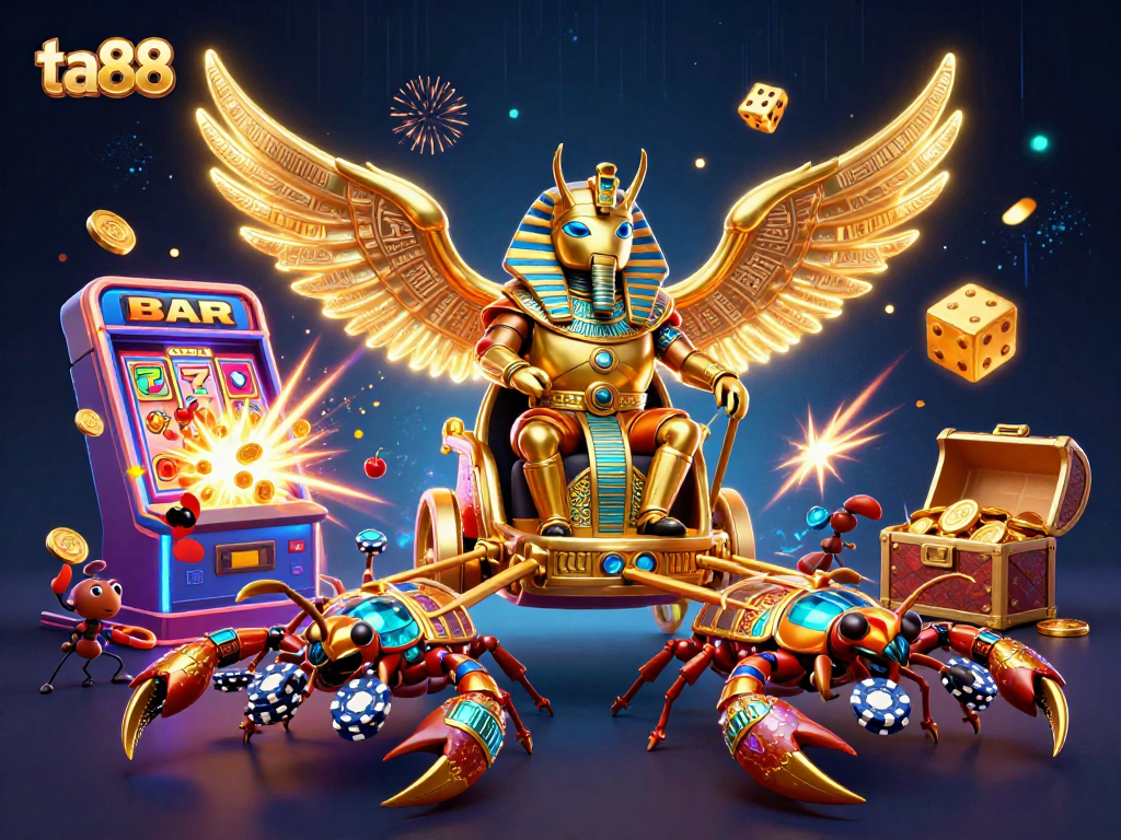 Experience thrilling gameplay at ta88 with a vibrant 3D scene of iconic casino elements.