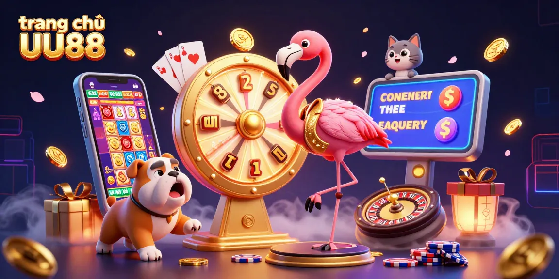 Spin to win with interactive fun at trang chủ UU88, featuring a game show host and dynamic casino elements.