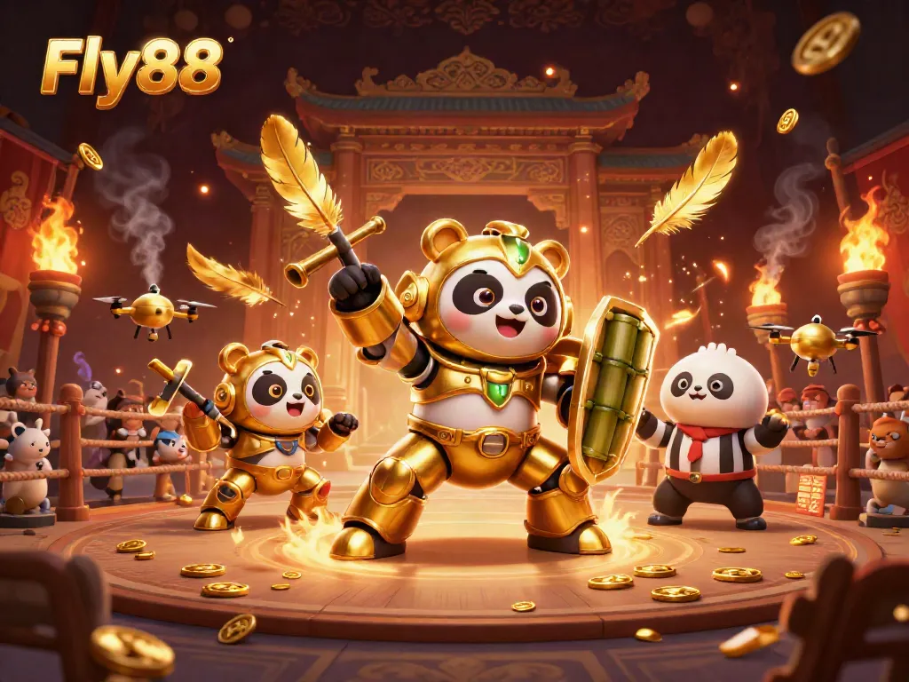 Engage in thrilling gameplay at Fly88 with a 3D illustration showcasing an exciting mech-suit battle.