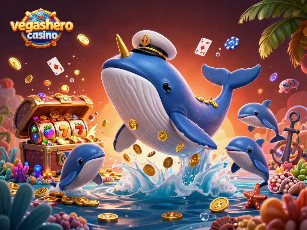 Experience playful dolphins and a giant whale in a vegashero casino underwater adventure.
