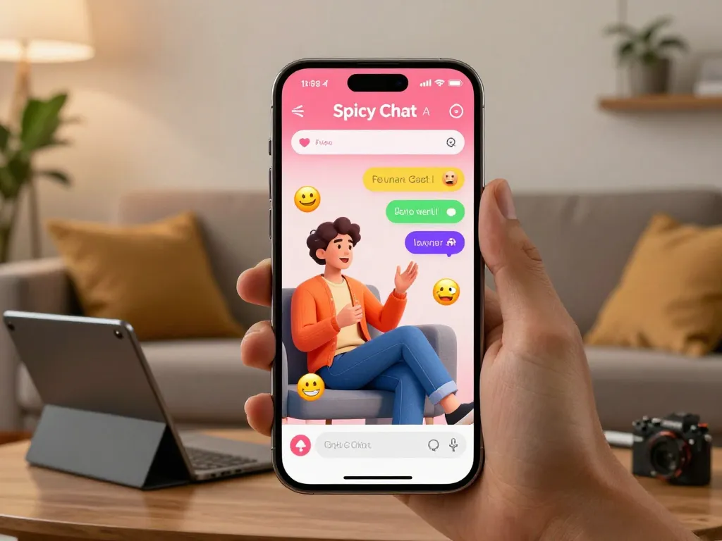 Engaging user experience on Spicy Chat AI app with colorful chat bubbles and vibrant avatar interactions.