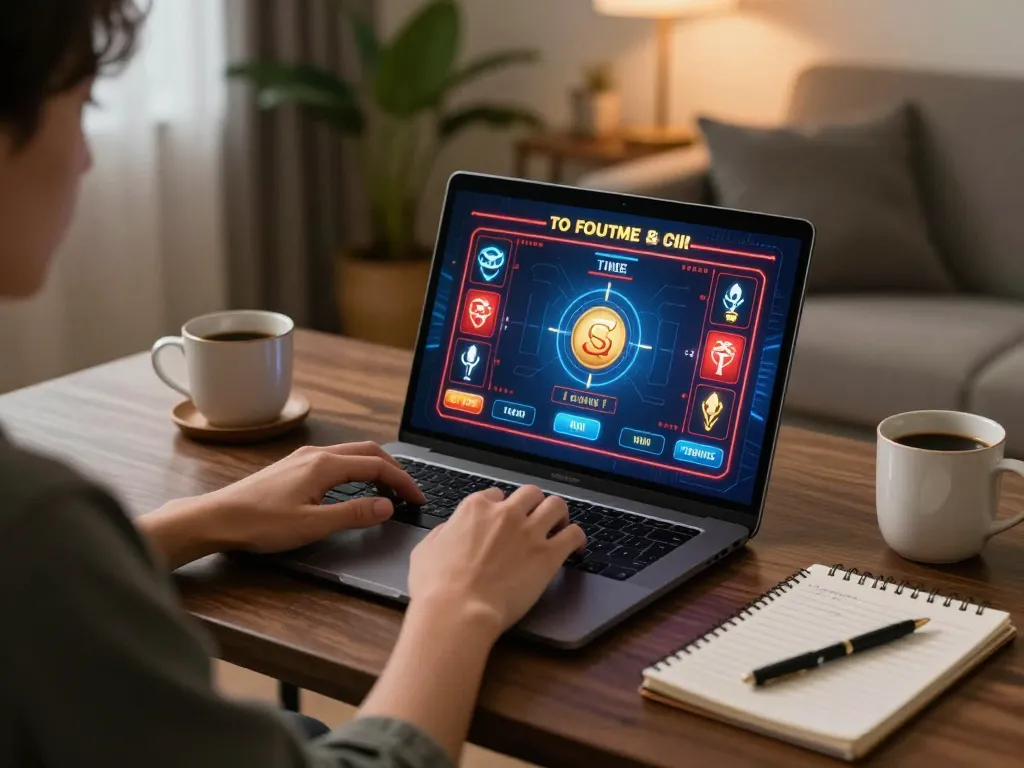 Xocdia88 player enjoying an online casino game on a laptop in a cozy home setting with strategy notes.