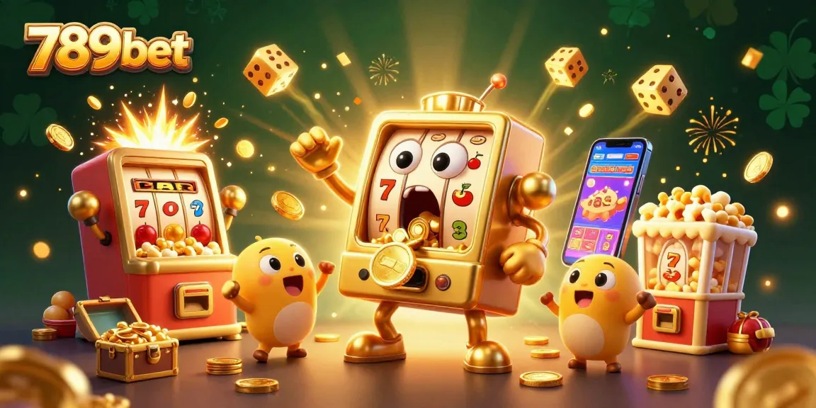 Experience the thrill of winning at 789bet with a dynamic casino scene featuring joyful slot machines and gold coin action.