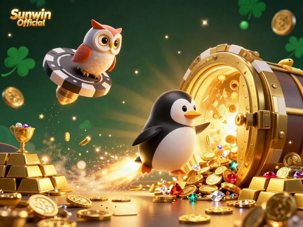 Engage in thrilling gameplay with Sunwin Official as the rocket penguin blasts towards a vibrant casino!