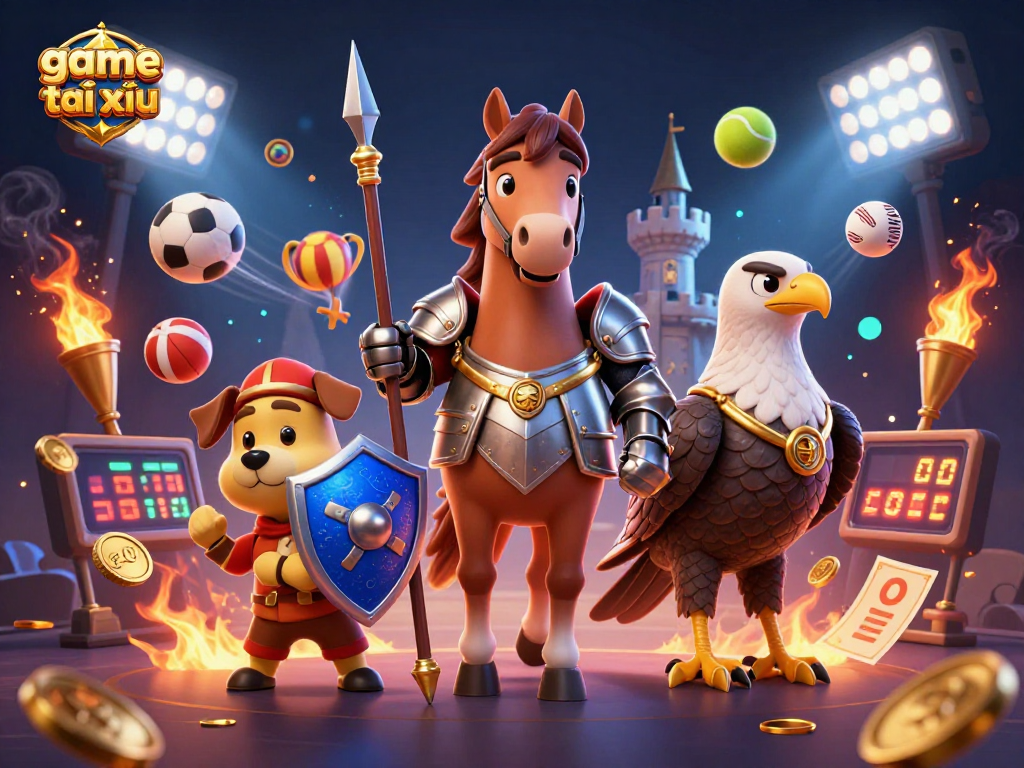 Engage with game tài xỉu in an exciting 3D illustration featuring knights and dynamic bets.