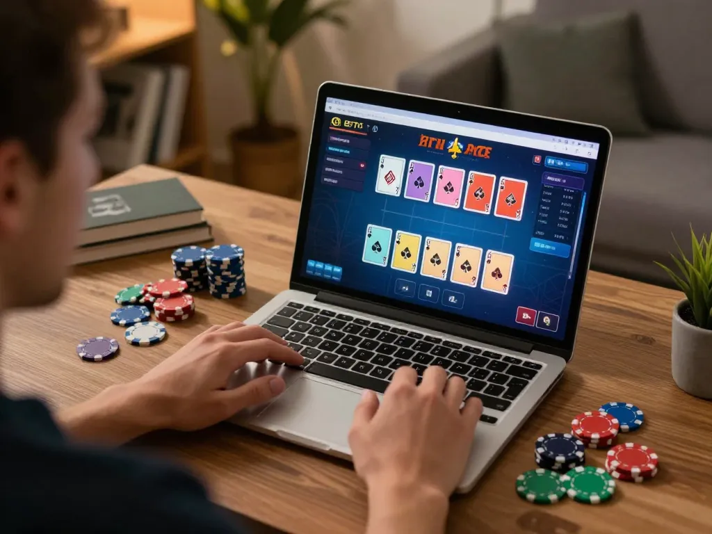 Engage in the strategic world of online poker with five888, showcasing vivid gameplay and calculated betting.