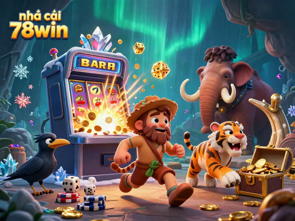 Experience the vibrant world of nhà cái 78win with a 3D cartoon casino scene full of excitement and action.