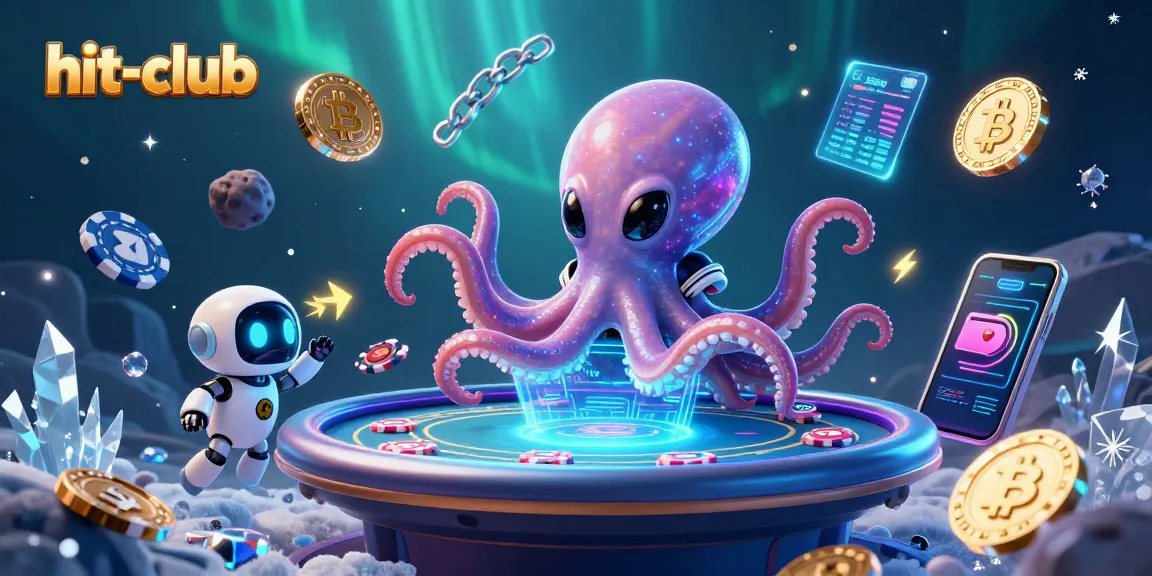 Engage with the hit-club's exciting casino scene featuring a vibrant alien octopus at a poker table.
