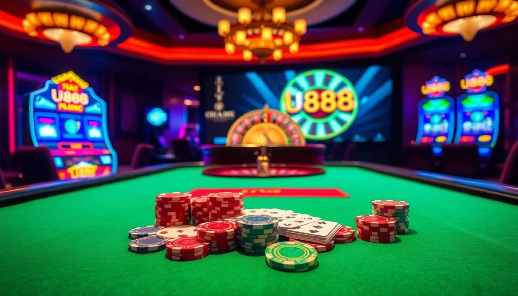 Experience the thrill of gaming at Nhà cái U888 with vibrant casino visuals.