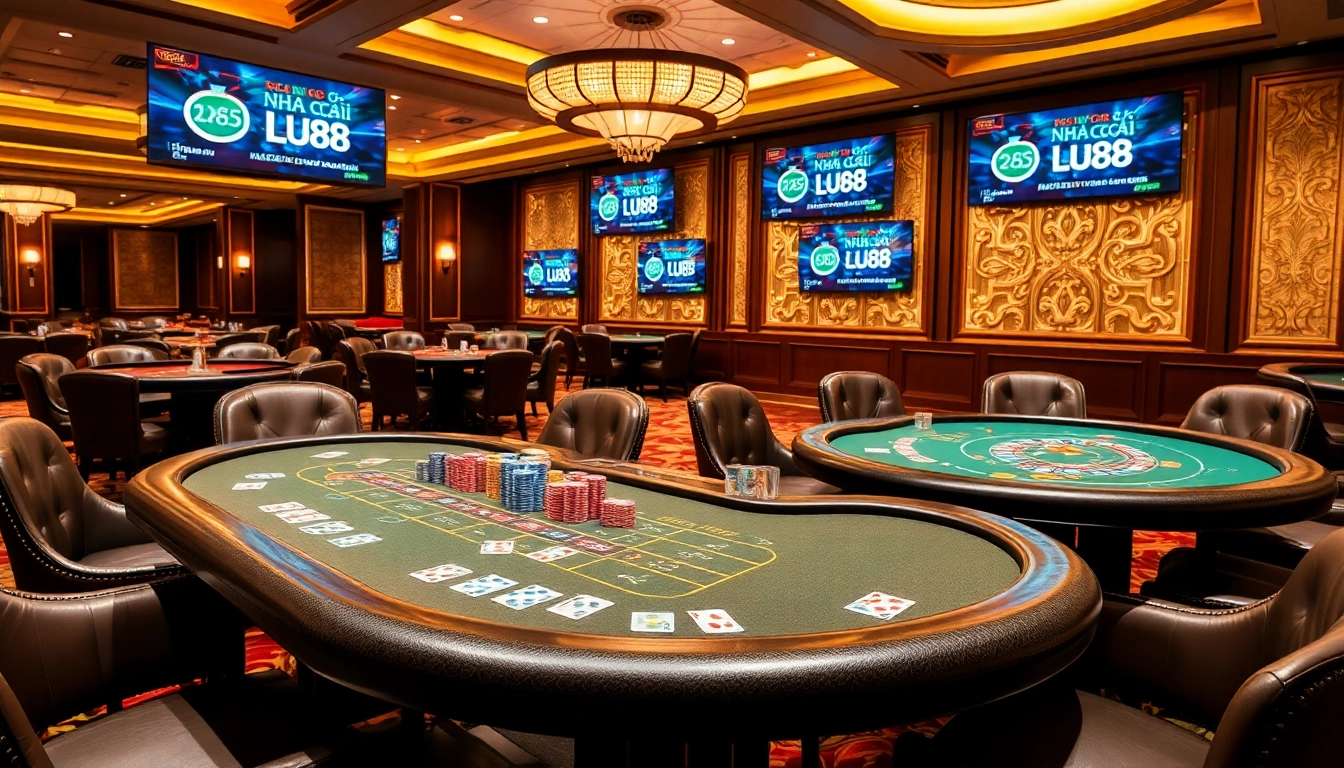 Players enjoying strategic games at Nhà cái Lu88's luxurious casino tables.