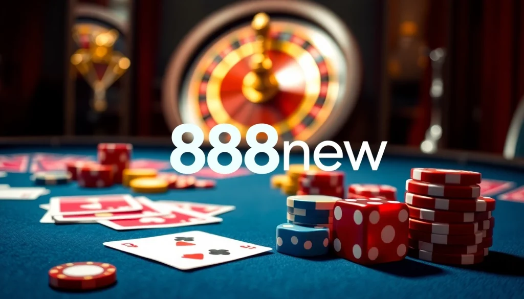 Play at 888new with vibrant casino chips and cards, enjoying an exciting online gambling experience.