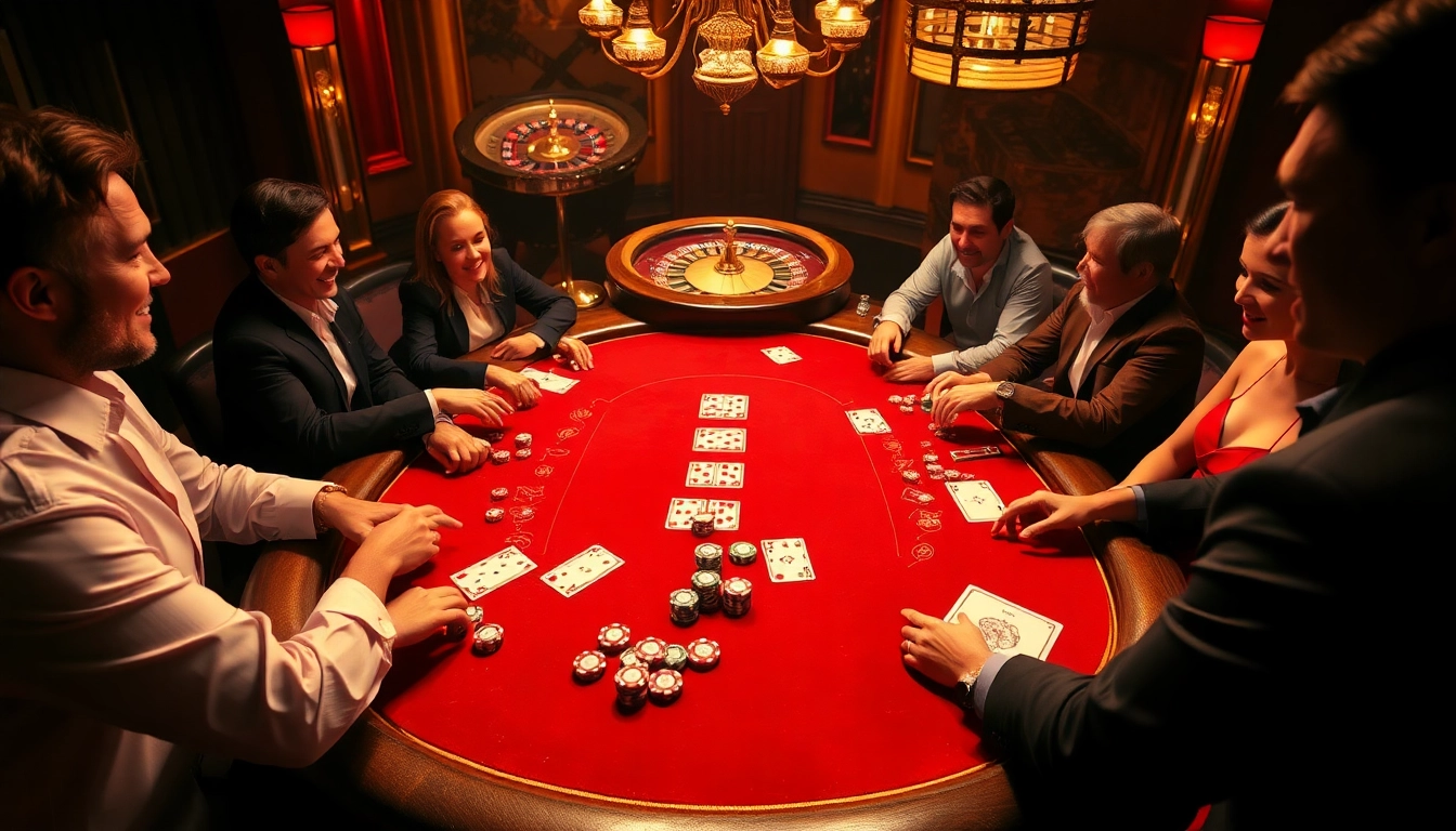 A thrilling poker game at https://i9bet.space/ with vibrant chips and cards, invoking excitement and luxury.