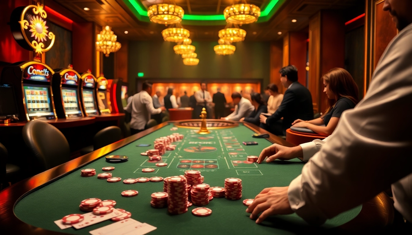 Intense gaming action at nhà cái nk88 casino table with poker chips and cards in play.