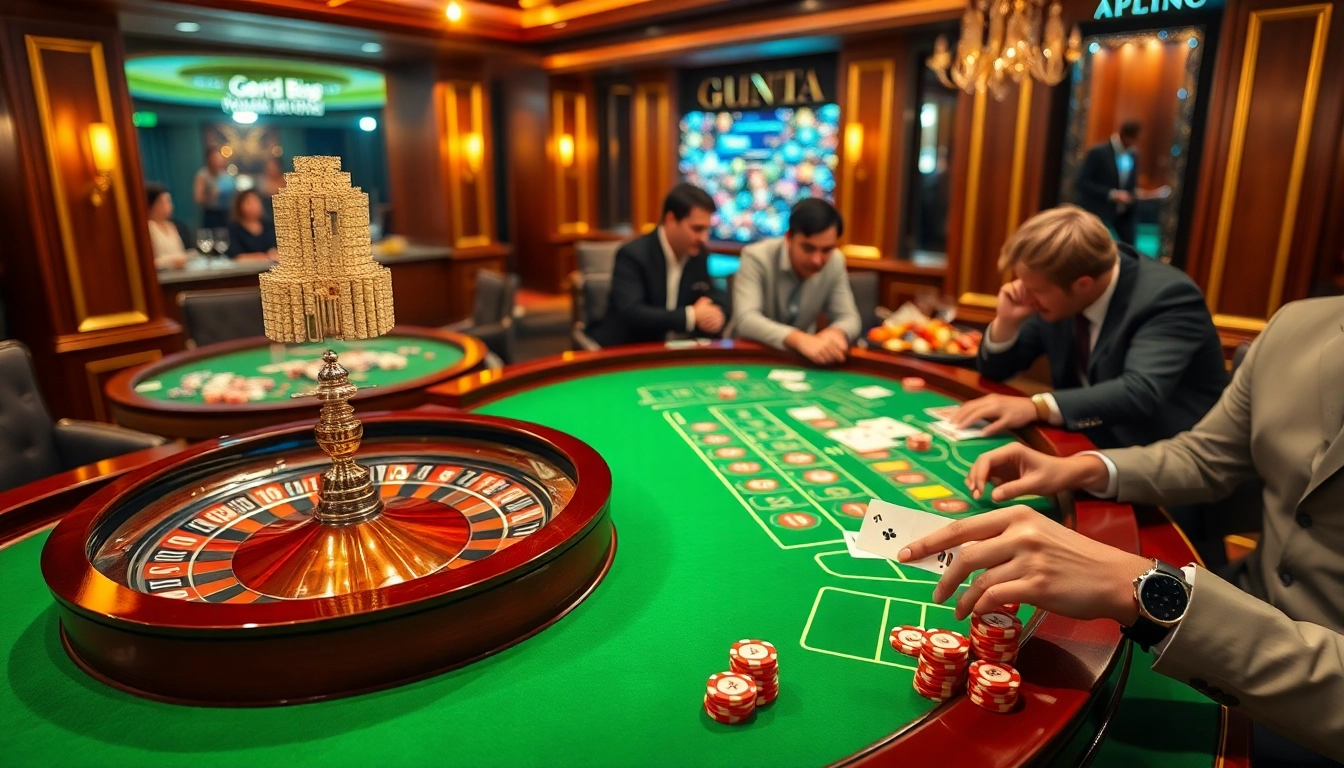 Experience the thrill of Good88 with vibrant casino tables, poker chips, and roulette wheels.