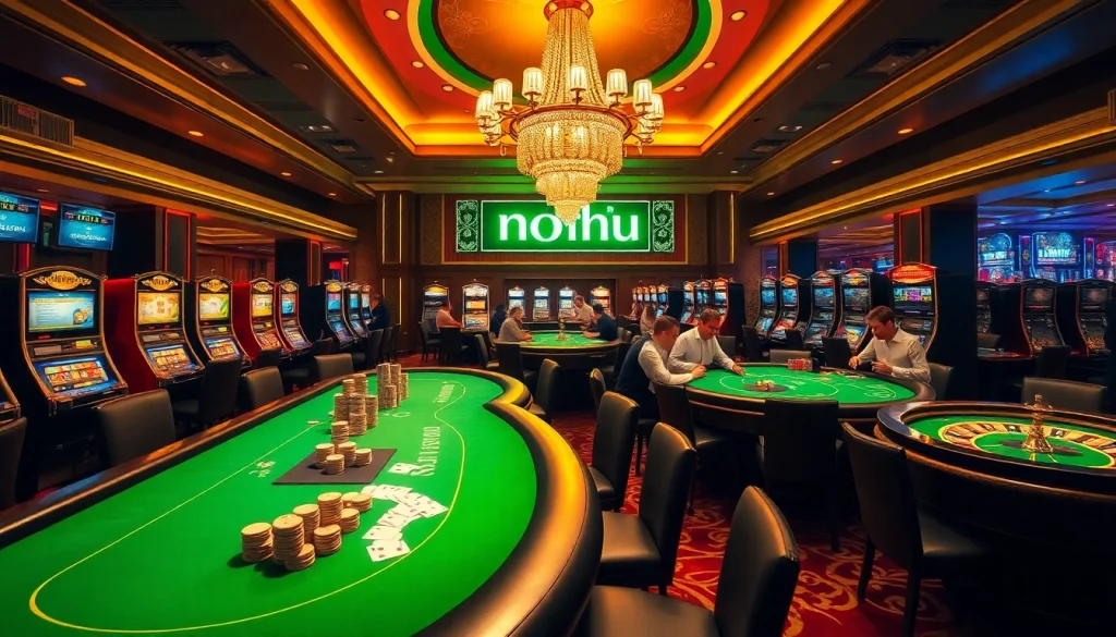 Experience high-stakes gambling excitement at a luxurious casino featuring nohu-inspired decor.