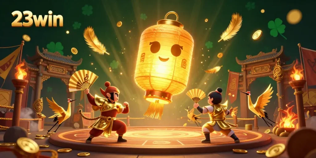 Experience the thrilling excitement of 23win with vibrant casino elements and enchanting characters.