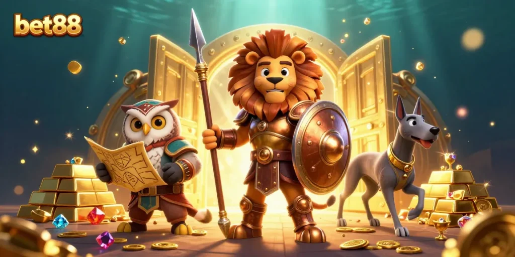 Engage in thrilling wins at bet88 with our dynamic casino illustration showcasing palace-like prosperity.